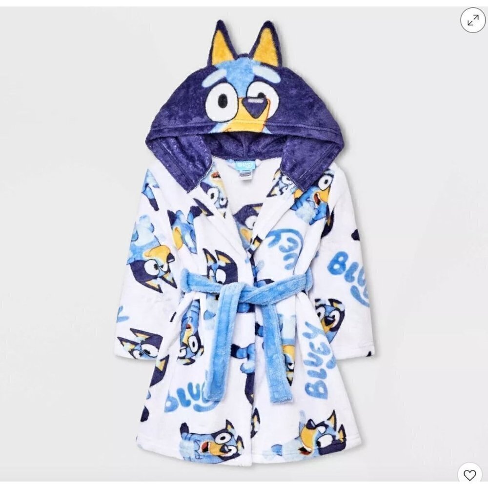 Target Toddler Bluey Cosplay Hooded Plush Robe Belted White Szs 2T-3T/ 4T-5T